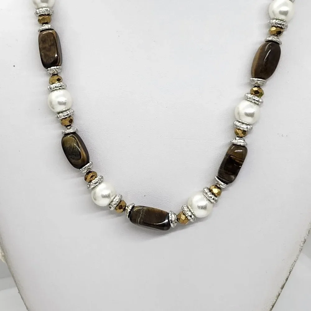 Vintage Tiger Eye Faux Pearl Necklace‎